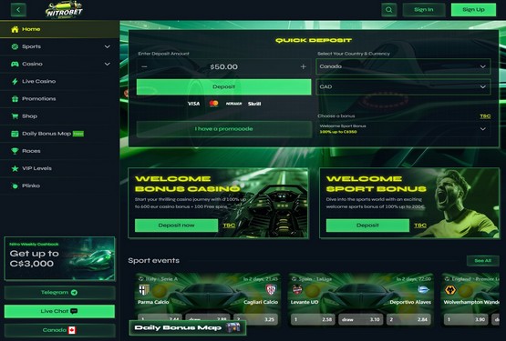 Page principale du casino Nitrobet