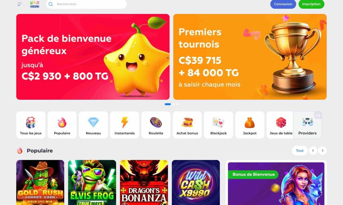 Page principale du casino Plangames