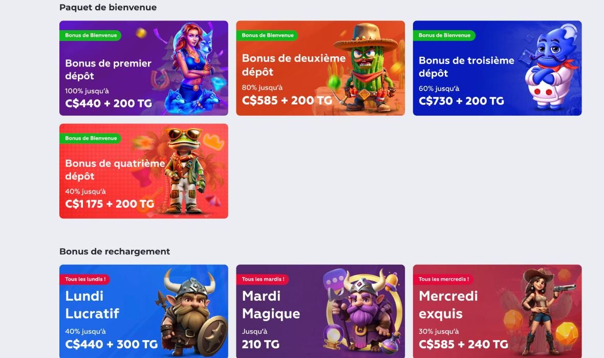 Page des promotions du casino Plangames