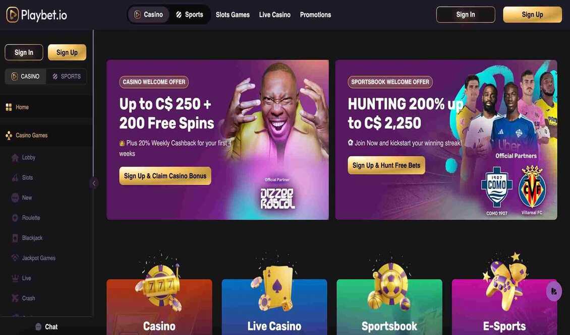 Image of main page of Playbet.io Casino