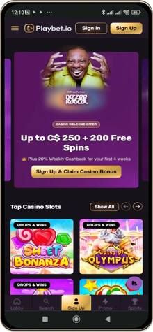 Image of Playbet Casino mobile screen