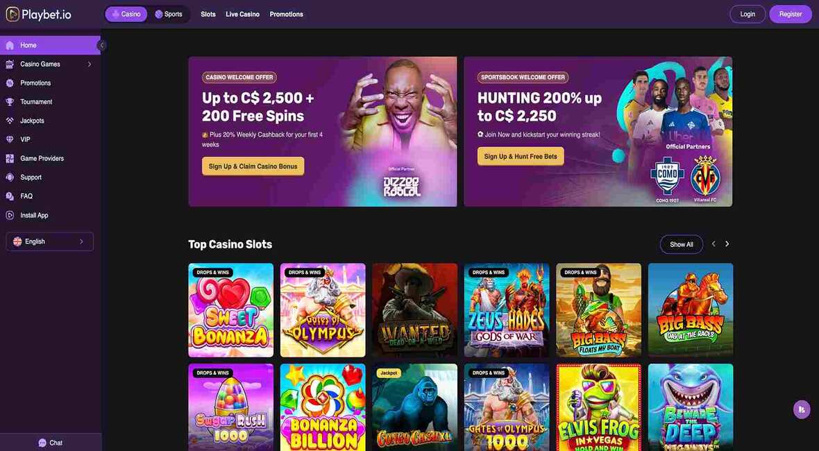 Image of main page of Playbet.io Casino
