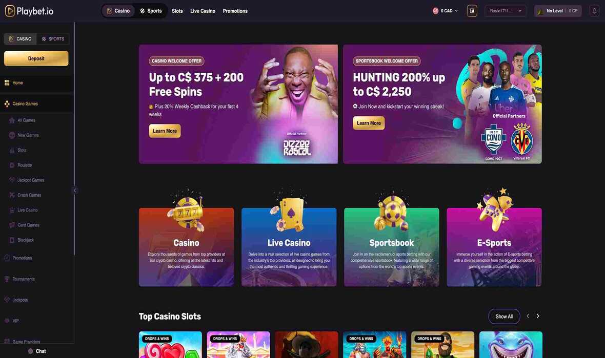 Image de la page principale du casino Playbet.io