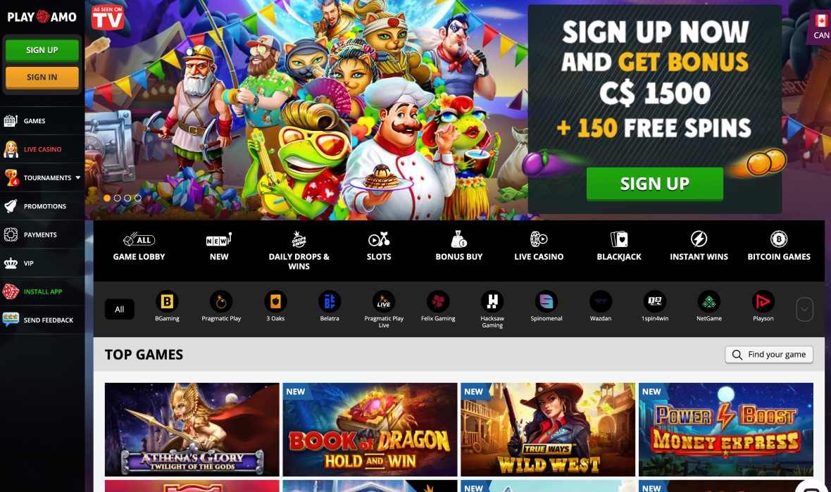 Playamo casino main page