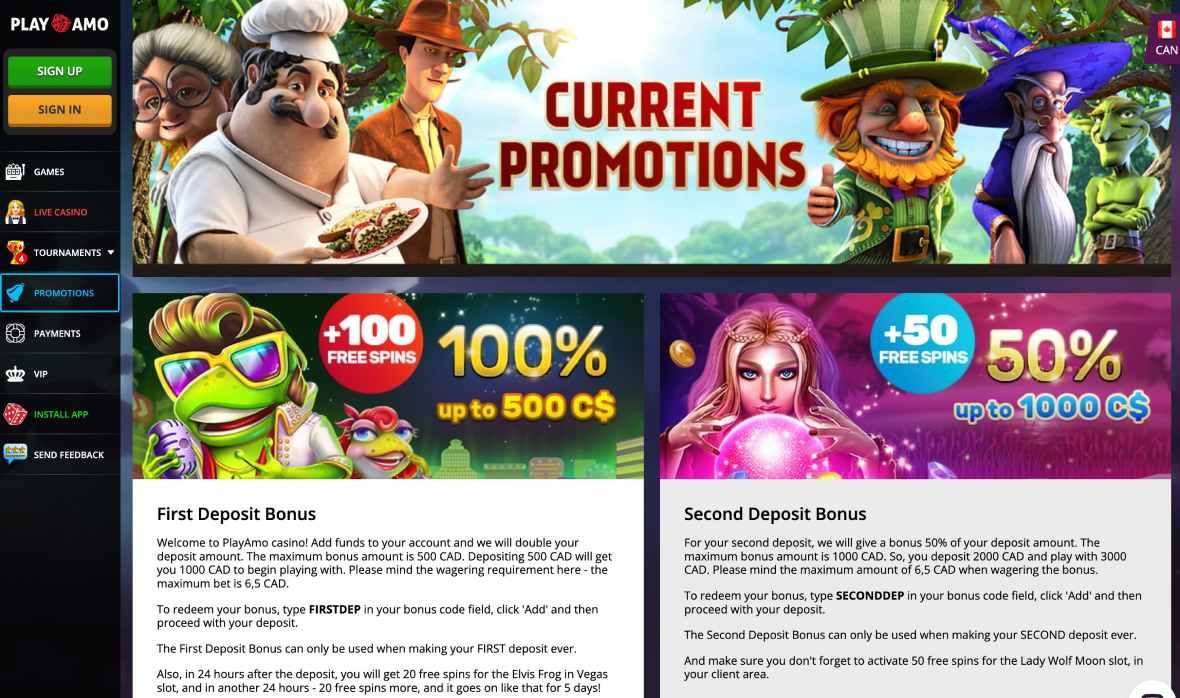 Playamo Casino promo page about deposit bonus