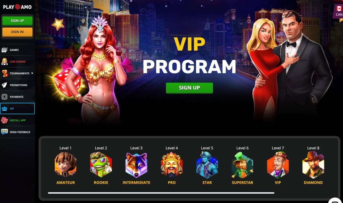 Playamo casino vip program page