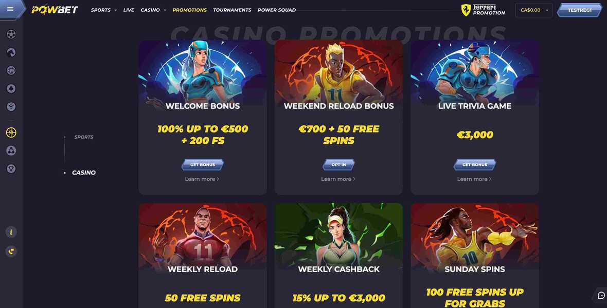 Powbet casino promotions page