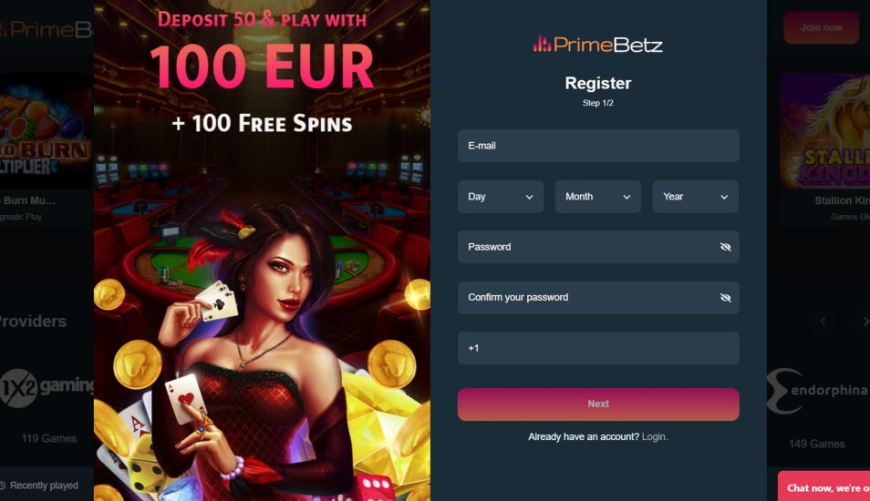 Screenshot of PrimeBetz Casino registration process - step 2