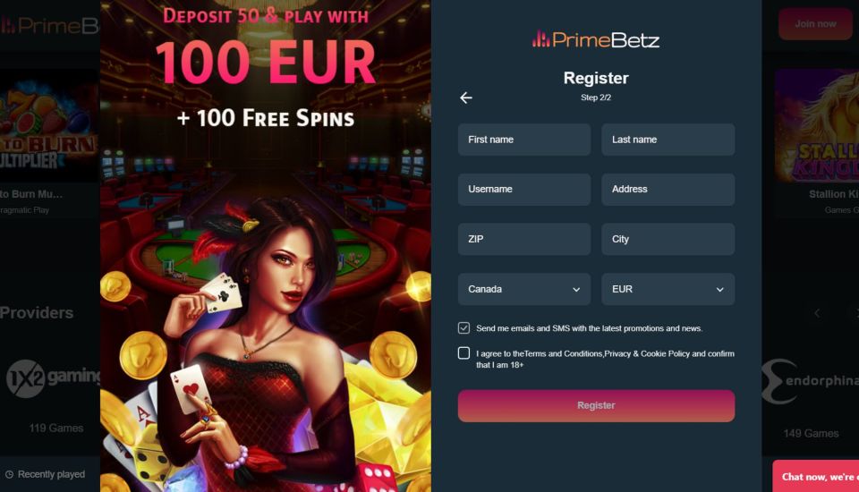 Screenshot of PrimeBetz Casino registration process - step 3