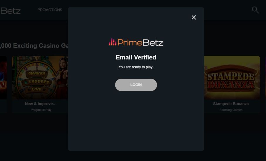 Screenshot of PrimeBetz Casino registration process - step 5