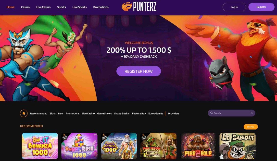 Image of main page of Punterz Casino