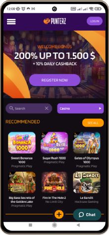 Image of Punterz Casino mobile screen