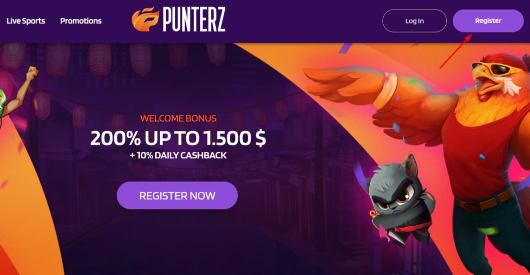 Screenshot of Punterz Casino registration process - step 1