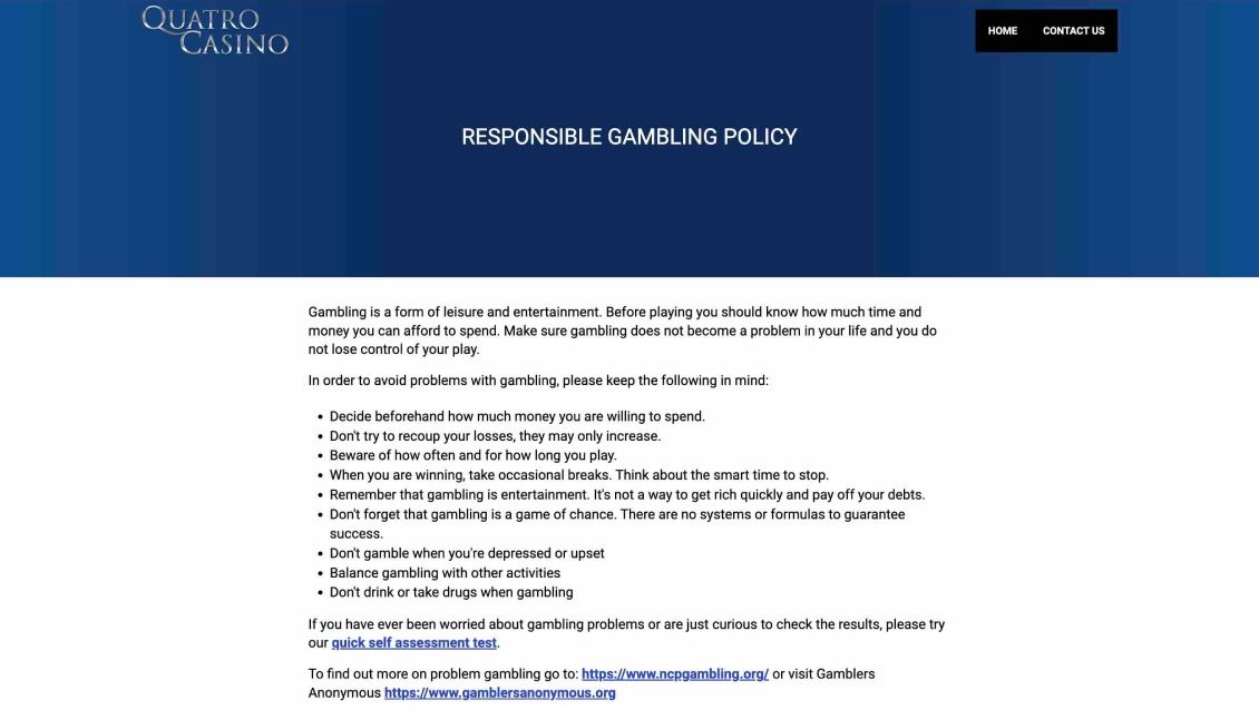 Quatro Casino Responsible Gaming