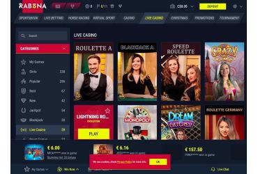 Rabona casino – live casino page.