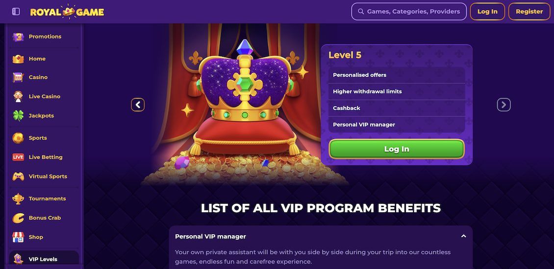 RoyalGame casino VIP program