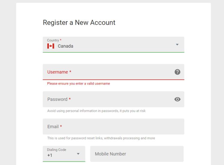 Screenshot of Ruby Fortune Casino registration process - step 3