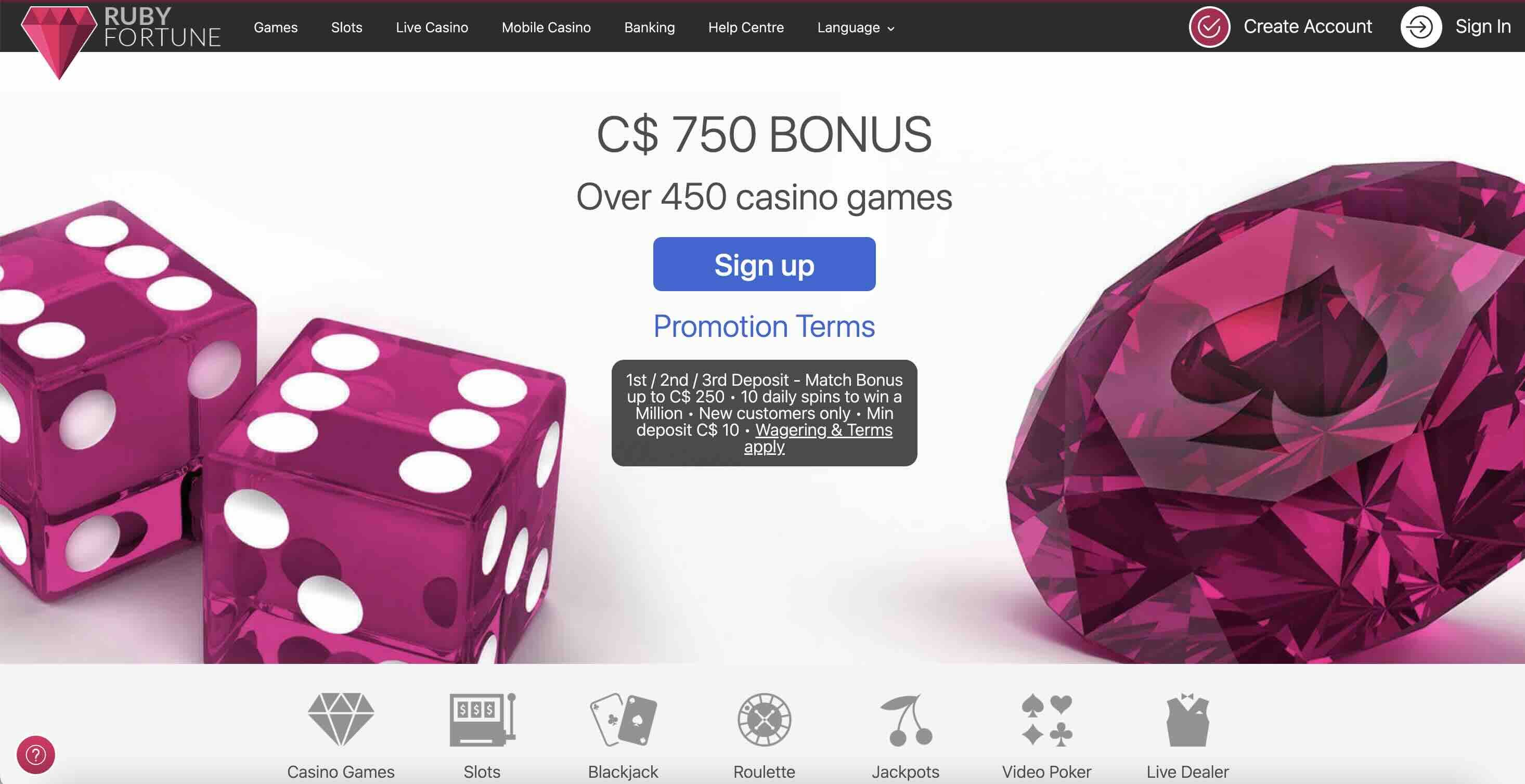 Image of main page of Ruby Fortune Casino