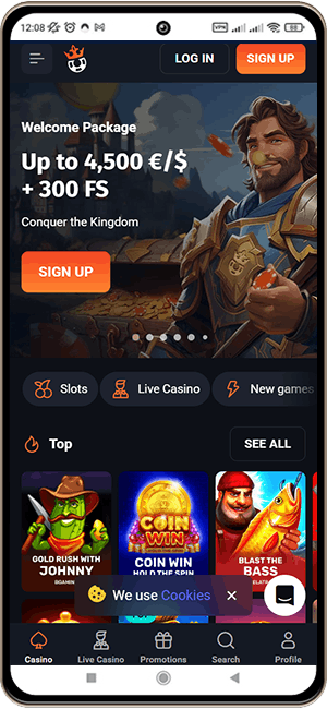 Slotlords Casino Site on the Mobile Screen