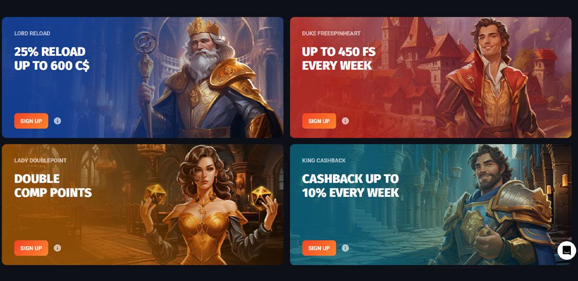 Bonuses page at Slotlords Casino site