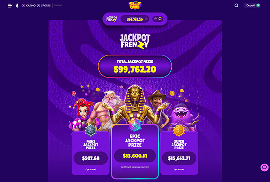 Page des jackpots du casino SlotOwl