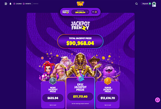 Page des jackpots du casino SlotOwl