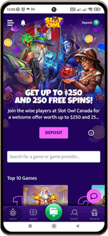 SlotOwl Casino sur mobile