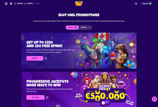 Page des promotions du casino SlotOwl