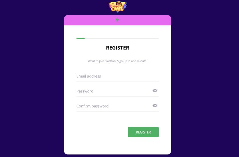 Screenshot of SlotOwl Casino registration process - step 2