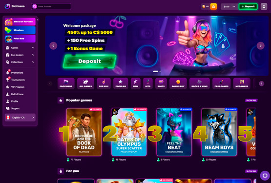 Slotrave Casino Main Page