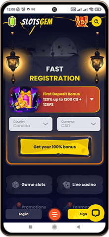 Mobile screenshot of Slotsgem Casino main page