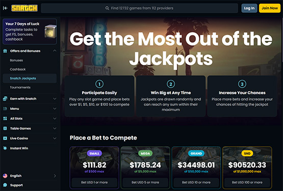 Snatch Casino - jackpots