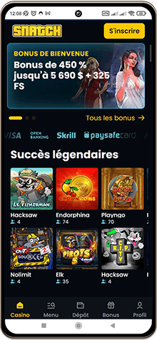 Capture d'écran de la page principale de Snatch Casino sur mobile