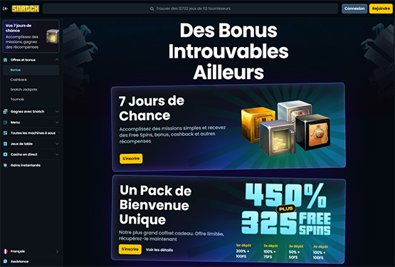 Page des promotions du casino Snatch