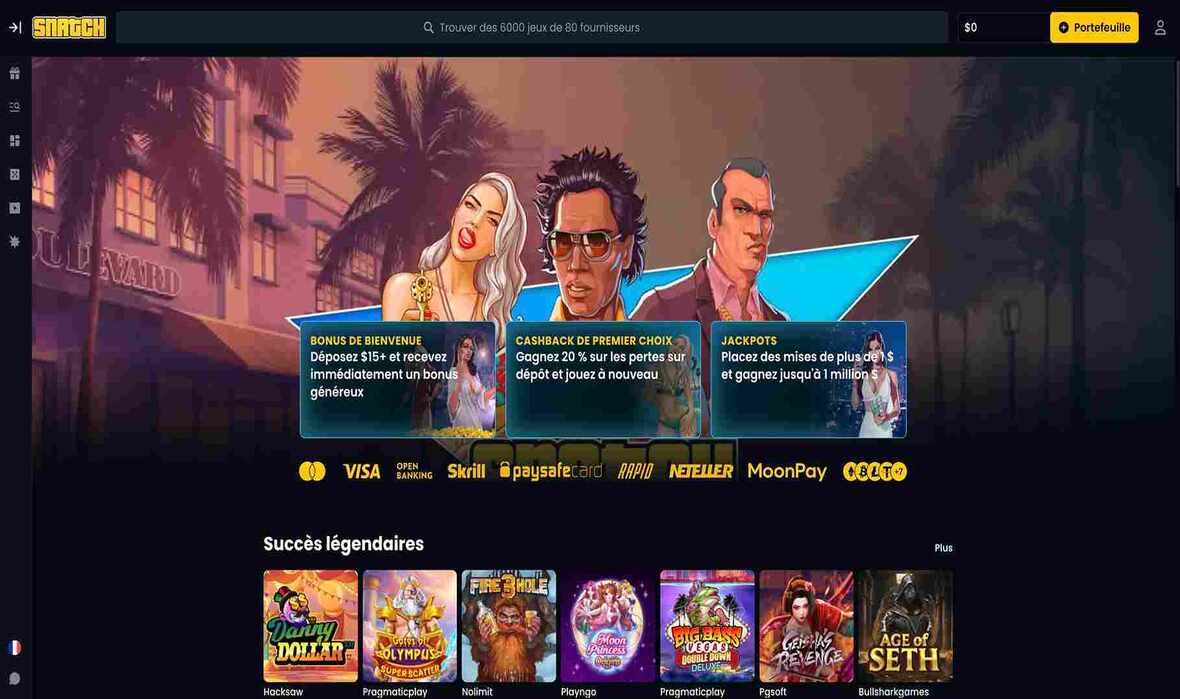 Page principale du casino Snatch