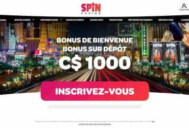 Spin Casino - page d'accueil
