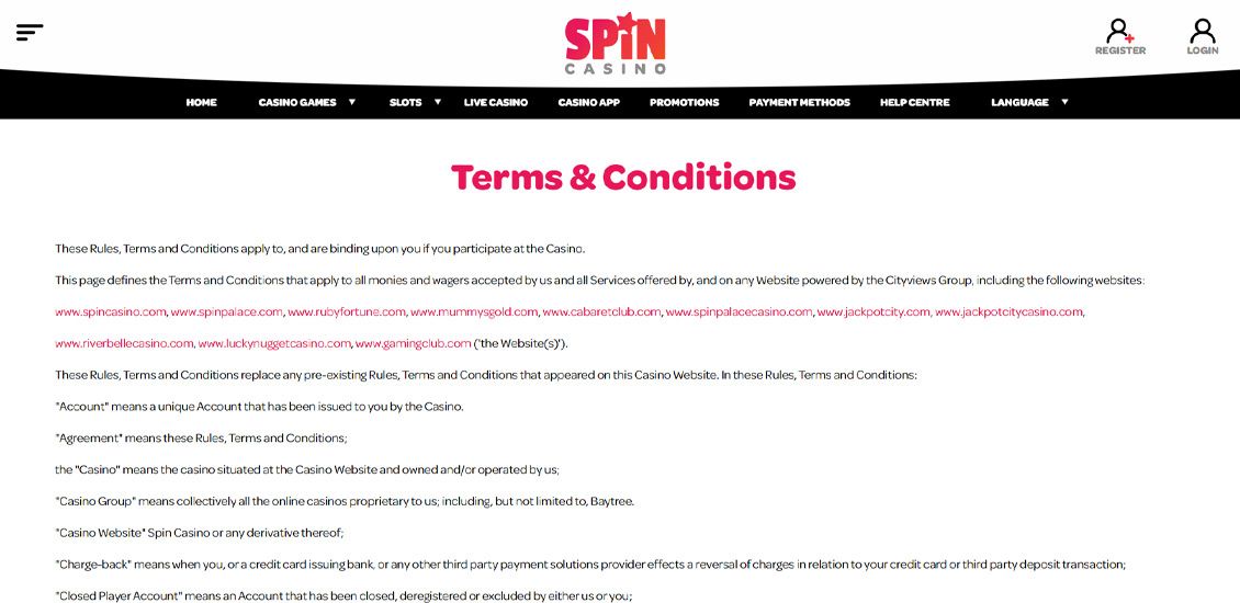 Spin Casino Terms and Conditions