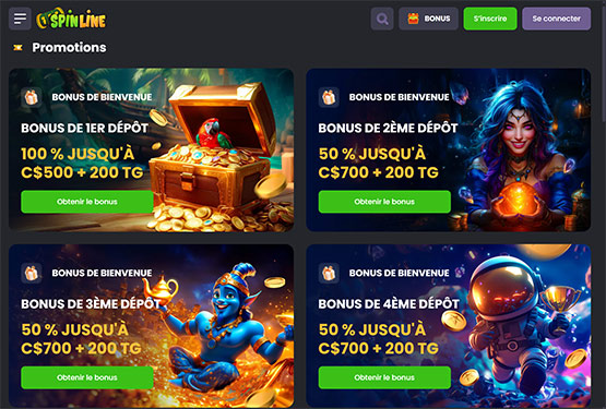 Page des promotions du casino Spinline