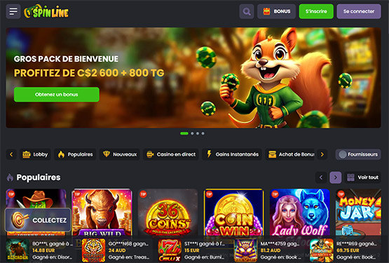 Page principale du casino Spinline