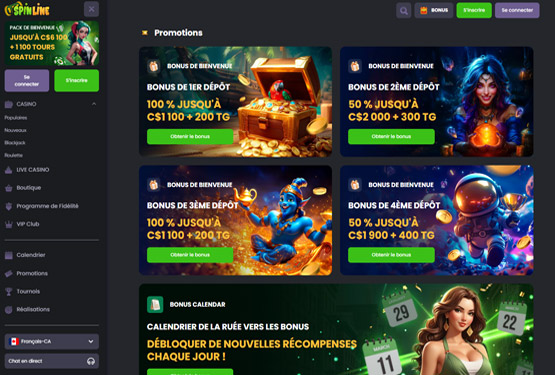 Page des promotions du casino Spinline