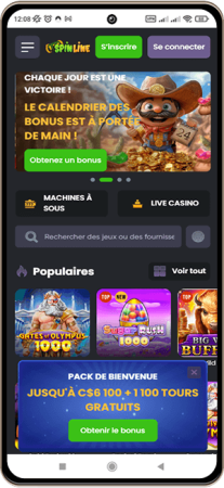 Capture d'écran de la page principale de Spinline Casino sur mobile