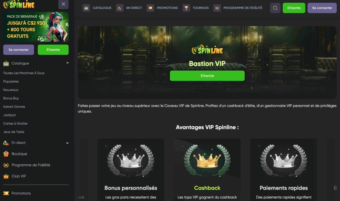 Spinline casino vip page de programmation