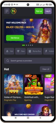 Mobile screenshot of the Spinline Casino main page