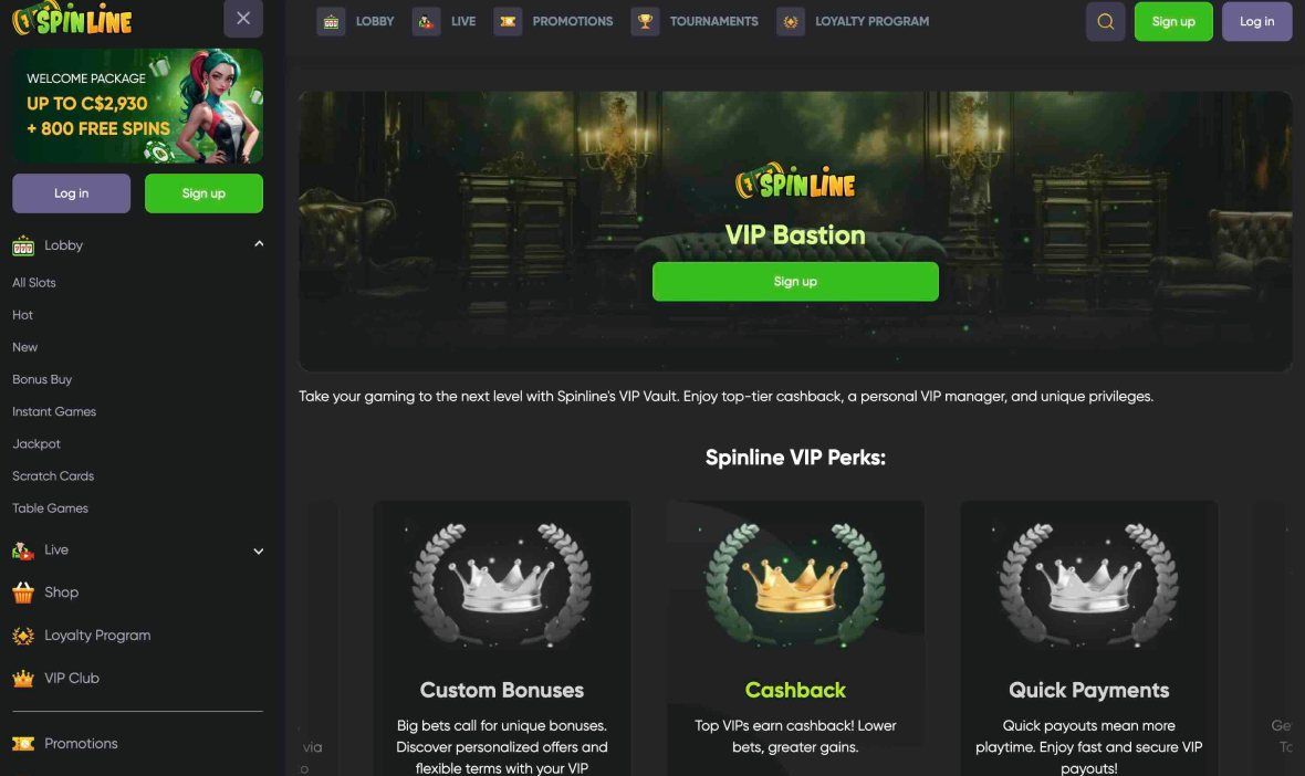 Spinline casino vip programm page