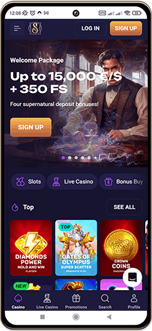Mobile screenshot of the Spirit Casino main page