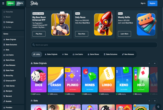 Main page of Stake Casino