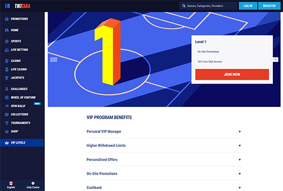 TikiTaka Casino - VIP Levels