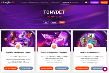 TonyBet casino - page promotionnelle