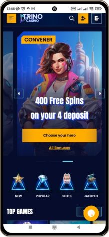Mobile screenshot of the Trino Casino main page