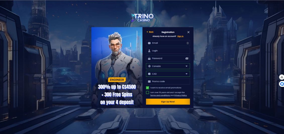Screenshot of Trino Casino registration process - step 3